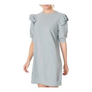 Sugarlips Winnie Ruffle Sleeve French Terry Knit Dress Blue Women Size Medium